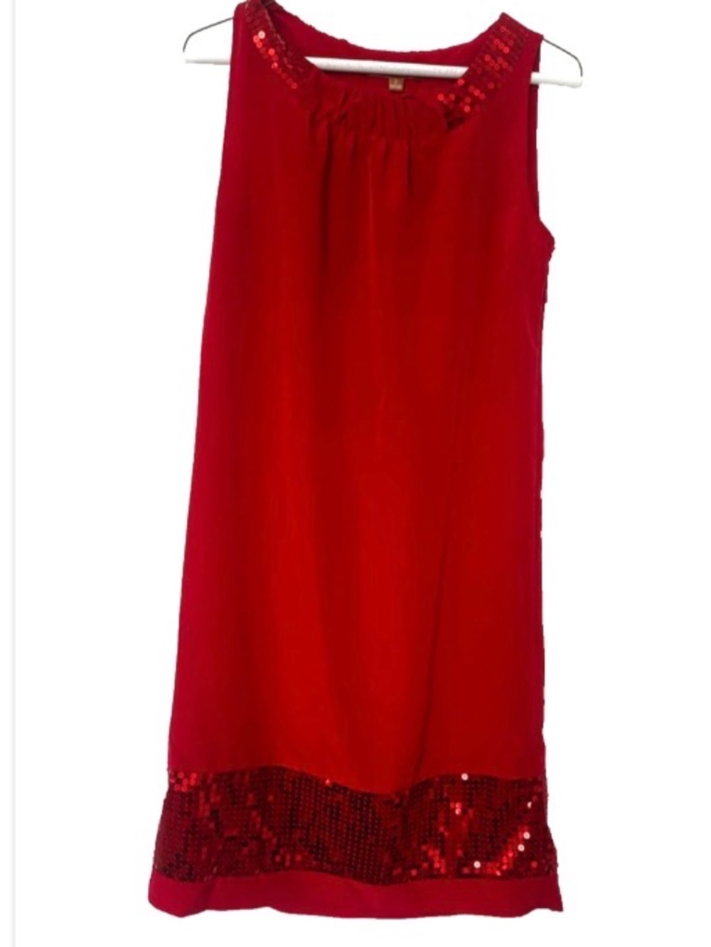 Ellen Tracy SZ 2 Sequined Gathered Scoop Stunning Red Sleeveless Dress
